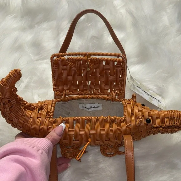 🐊✨ Tommy Bahama Wicker Alligator Basket Bag Tan NWT Viral 🌴 - Picture 6 of 7